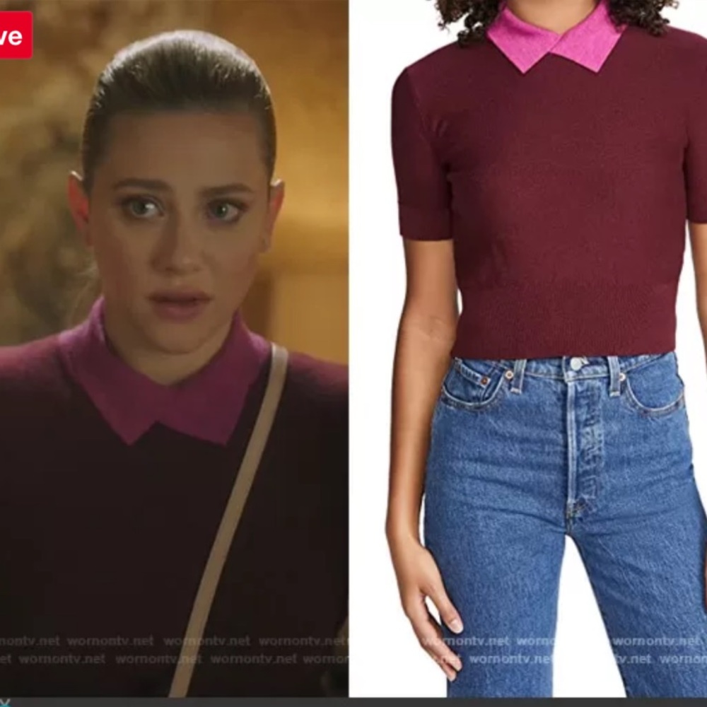 STAUD Acorn Wool-Blend Contrast Polo Sweater in Burgundy